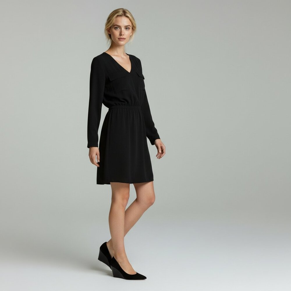 Mossimo Black Long Sleeve V-Neck Dress Size Large